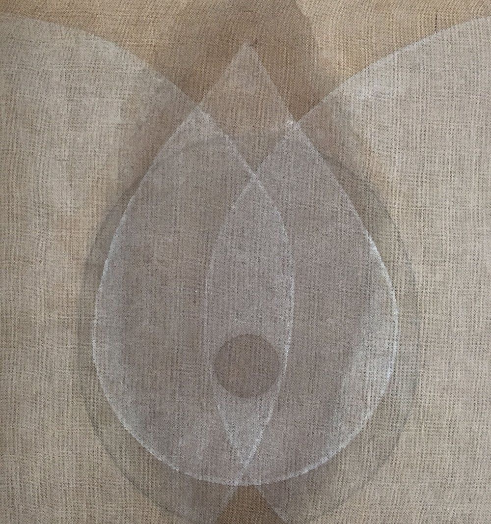 Soft abstract petal forms painted on natural linen