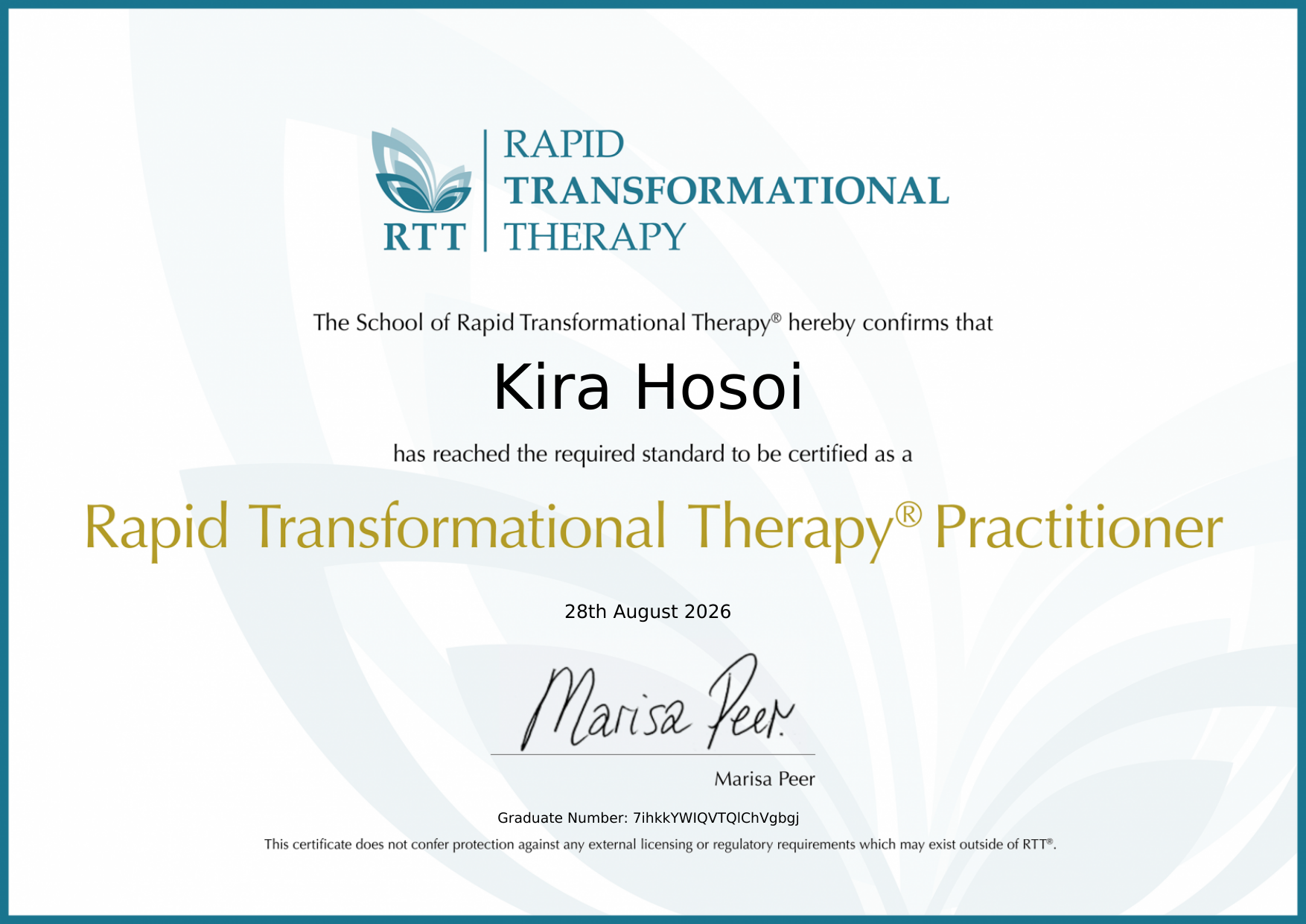 Kira Hosoi — RTT Practitioner certificate